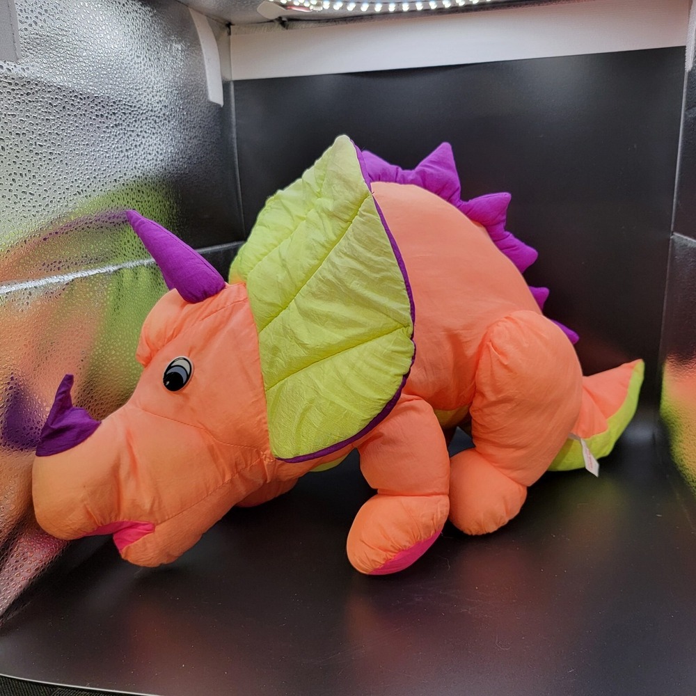 Trendmasters Triceratops Dinosaur Nylon Plush Neon Vintage 1992 Stuffed Toy